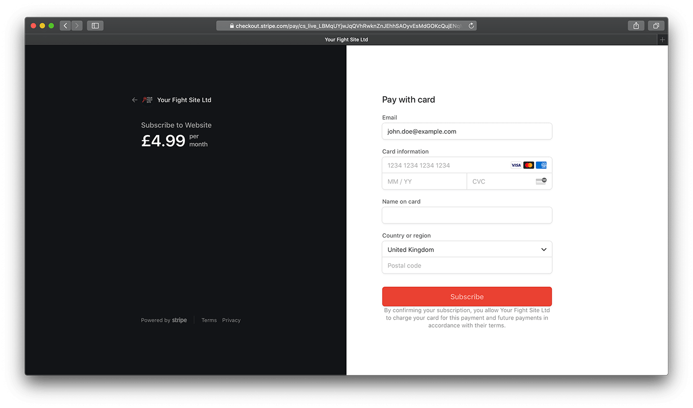 Stripe Checkout screenshot