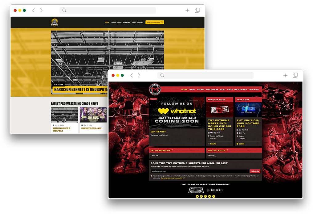 Examples of wrestling websites designed by Your Fight Site